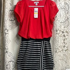 Speechless Red and Black Fit and Flare Dress with Puff Sleeves New With Tags